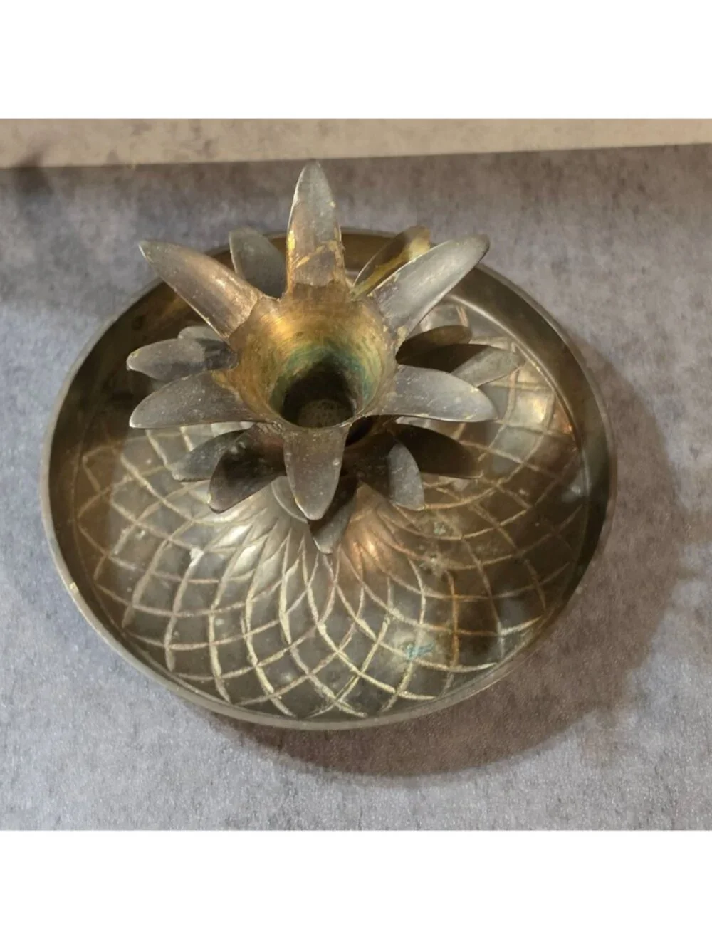 Vtg Solid Brass Pineapple Chamberstick Candle Holder Etched Base Made in India